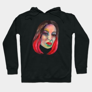 Colorful watercolor girl portrait Hoodie